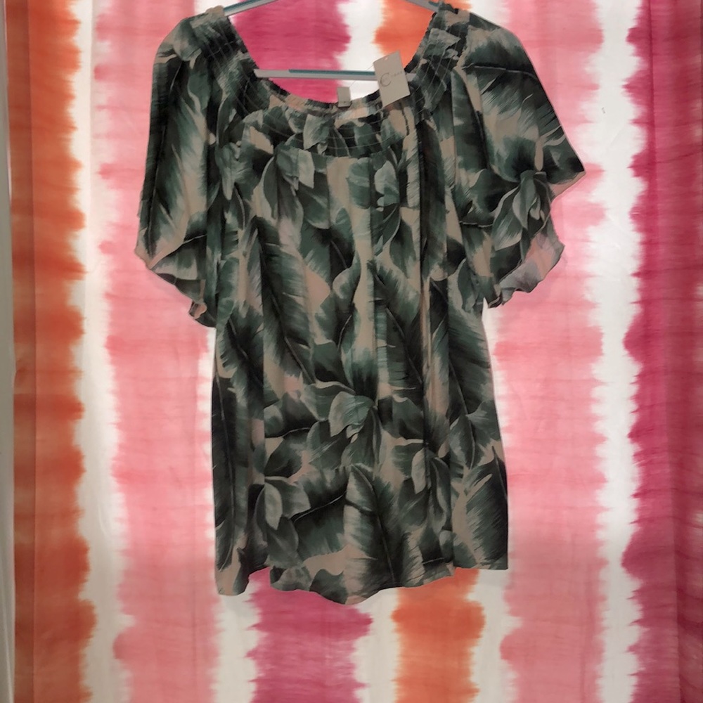 Palm leaf off shoulder top
